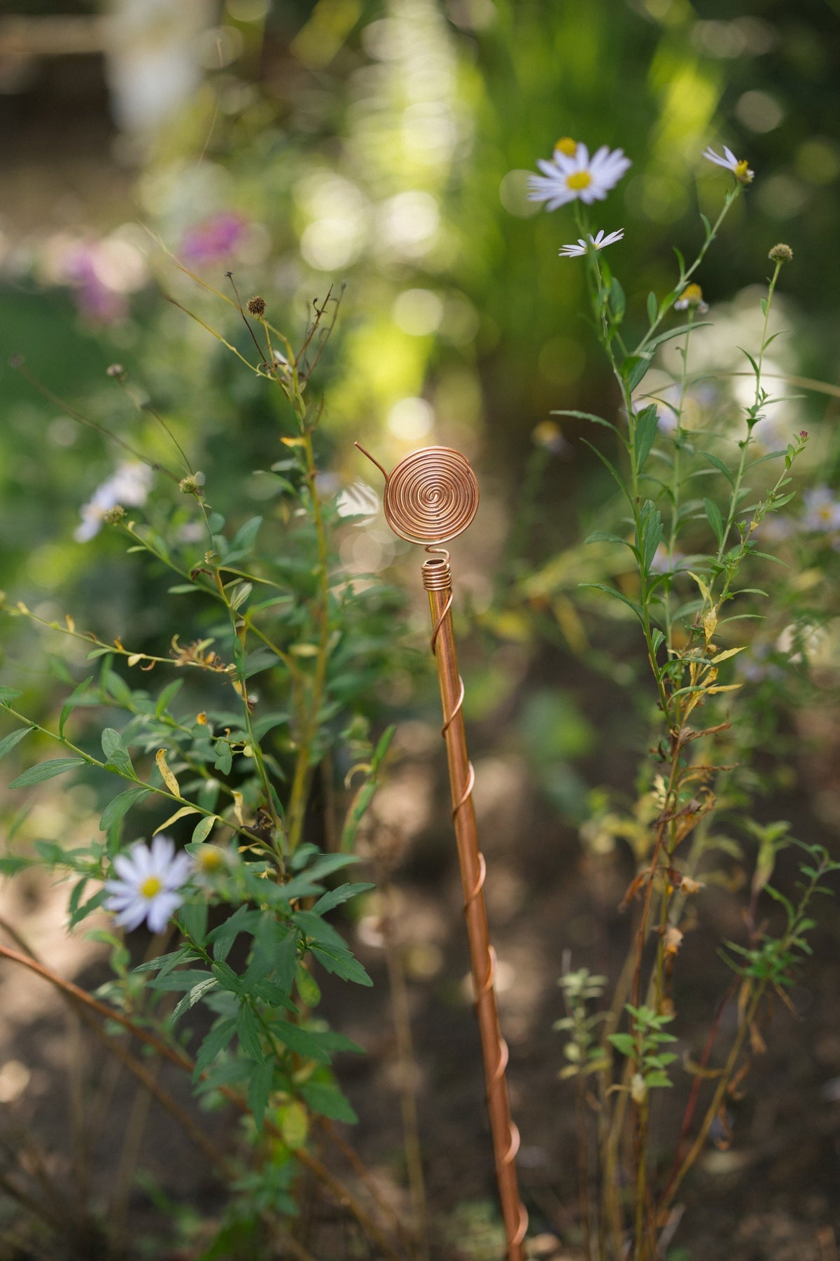 Kopero Elektrokultur 60 cm, én antenne mellem vilde blomster i haven